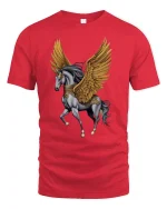 Golden Winged Pegasus Fantasy Art T-Shirt - red t-shirt on white background