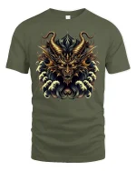 Golden Dragon Fury Mythic Power Graphic T-Shirt - military green t-shirt on white background