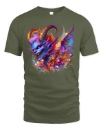 Colorful Demon Chaos Fantasy Energy T-Shirt - military green t-shirt on white background