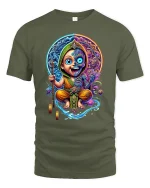 Mystic Monk Dual Spirit Colorful Energy T-Shirt - military green t-shirt on white background