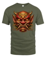 Fierce Demon King Samurai Mask Power T-Shirt - military green t-shirt on white background