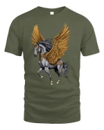 Golden Winged Pegasus Fantasy Art T-Shirt - military green t-shirt on white background