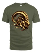 Golden Ram Majesty Mythical Power T-Shirt - military green t-shirt on white background