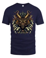 Golden Dragon Fury Mythic Power Graphic T-Shirt - navy t-shirt on white background
