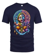Mystic Monk Dual Spirit Colorful Energy T-Shirt - navy t-shirt on white background