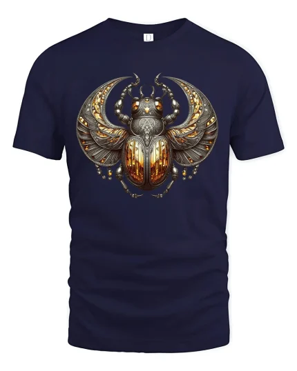 Golden Scarab Ancient Egyptian Power T-Shirt - navy t-shirt on white background