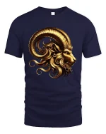 Golden Ram Majesty Mythical Power T-Shirt - navy t-shirt on white background