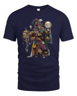 Steampunk Wizard Explorer Fantasy Art T-Shirt - navy t-shirt on white background