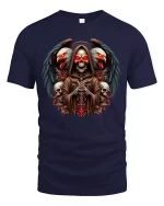 Grim Reaper Dark Wings Skull Master T-Shirt - navy t-shirt on white background