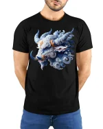 Ice Horn Beast Mythic Power Spirit T-Shirt - model wearing black tee with hands behind back