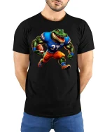Fierce Gator Football Power Player T-Shirt - model wearing black tee with hands behind back