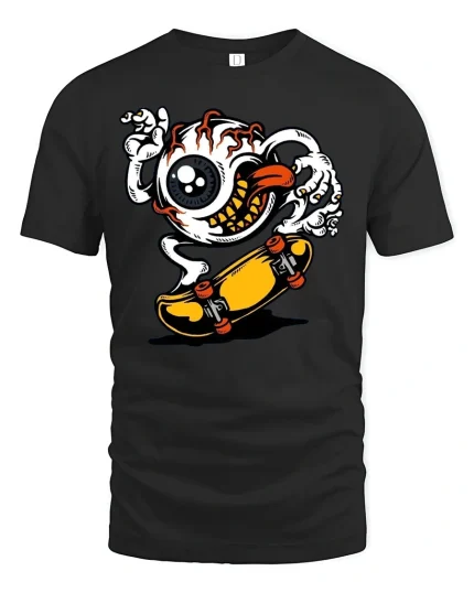 Cool Eyeball Skater Graphic T-Shirt - black t-shirt on white background