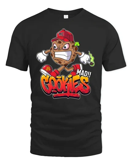 Mad Cookie Cartoon Graphic Funny T-Shirt - black t-shirt on white background