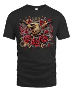 Crowned Eagle with Roses T-Shirt - black t-shirt on white background