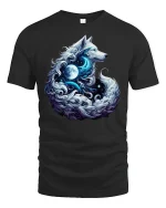 Moonlight Wolf Spirit Fantasy T-Shirt - black t-shirt on white background
