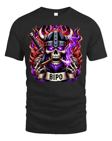 Viking Skull Warrior with Flames T-Shirt - black t-shirt on white background