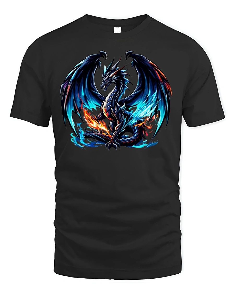 Fierce Blue Flame Dragon T-Shirt - 1 Fierce Blue Flame Dragon T-Shirt - black t-shirt on white background