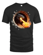 Fire Breathing Dragon Wall Break T-Shirt - black t-shirt on white background