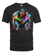 Street Style Hip Hop Bear T-Shirt - black t-shirt on white background