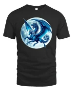 Mystic Blue Dragon Moonlight T-Shirt - black t-shirt on white background