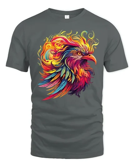 Fierce Phoenix Flame Art Graphic T-Shirt - gray t-shirt on white background