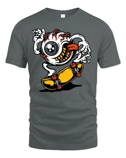 Cool Eyeball Skater Graphic T-Shirt - gray t-shirt on white background