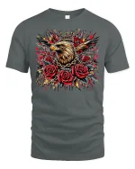Crowned Eagle with Roses T-Shirt - gray t-shirt on white background