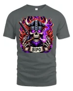 Viking Skull Warrior with Flames T-Shirt - gray t-shirt on white background