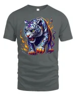 Fierce White Tiger with Flames T-Shirt - gray t-shirt on white background