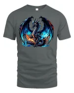 Fierce Blue Flame Dragon T-Shirt - gray t-shirt on white background