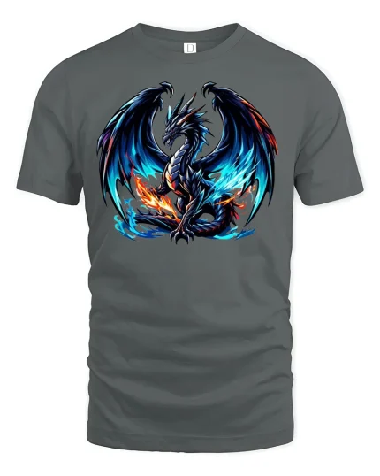 Fierce Blue Flame Dragon T-Shirt - gray t-shirt on white background