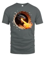 Fire Breathing Dragon Wall Break T-Shirt - gray t-shirt on white background
