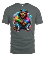Street Style Hip Hop Bear T-Shirt - gray t-shirt on white background