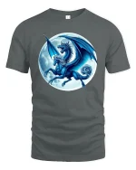 Mystic Blue Dragon Moonlight T-Shirt - gray t-shirt on white background