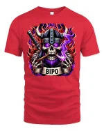 Viking Skull Warrior with Flames T-Shirt - red t-shirt on white background