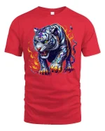 Fierce White Tiger with Flames T-Shirt - red t-shirt on white background