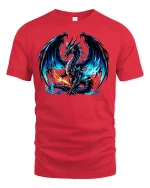 Fierce Blue Flame Dragon T-Shirt - red t-shirt on white background