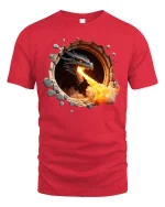 Fire Breathing Dragon Wall Break T-Shirt - red t-shirt on white background