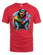 Street Style Hip Hop Bear T-Shirt - red t-shirt on white background
