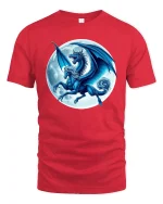 Mystic Blue Dragon Moonlight T-Shirt - red t-shirt on white background