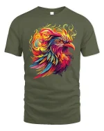 Fierce Phoenix Flame Art Graphic T-Shirt - military green t-shirt on white background