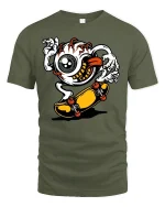 Cool Eyeball Skater Graphic T-Shirt - military green t-shirt on white background