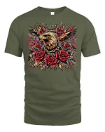 Crowned Eagle with Roses T-Shirt - military green t-shirt on white background