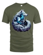 Moonlight Wolf Spirit Fantasy T-Shirt - military green t-shirt on white background