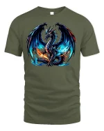 Fierce Blue Flame Dragon T-Shirt - military green t-shirt on white background