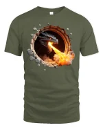 Fire Breathing Dragon Wall Break T-Shirt - military green t-shirt on white background