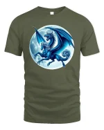 Mystic Blue Dragon Moonlight T-Shirt - military green t-shirt on white background