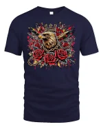 Crowned Eagle with Roses T-Shirt - navy t-shirt on white background