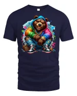 Street Style Hip Hop Bear T-Shirt - navy t-shirt on white background