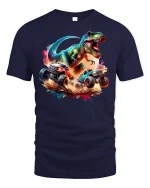 T-Rex vs Monster Trucks Action T-Shirt - navy t-shirt on white background